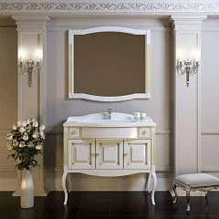 Комплект мебели Opadiris Лаура 100 белый с бежевой патиной/swarovski золото