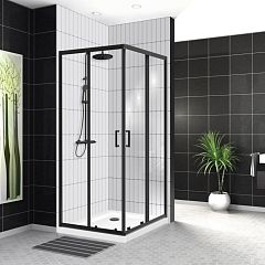 Душевой уголок BelBagno UNO-195-A-2-90-C-NERO 90*90*210 (с поддоном TRAY-A-A-90-15-W0 90*90*15 без сифона)