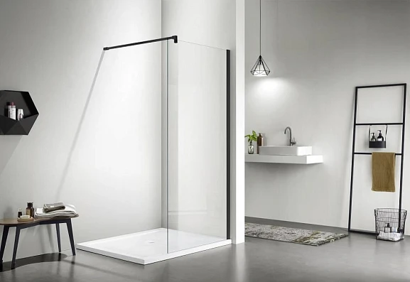 Душевая перегородка Aquatek Walk-in с держателем AQ WIW 12020BL 120*200 L/R профиль черный, стекло прозрачное без поддона