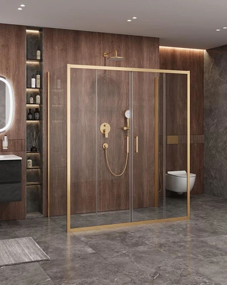 Душевой уголок Cezares Molveno MOLVENO-AH-2/2-170/90-C-BORO-IV 170*90*195 профиль брашированное золото без поддона