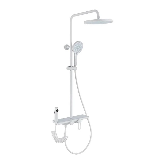 Душевая стойка Olive’s Kabrera 37294KBW с изливом и гигиенической лейкой белая матовая