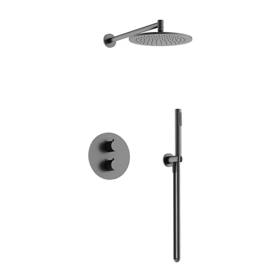 Душевой комплект Sancos Etna SC9010GG с термостатом скрытый монтаж вороненая сталь