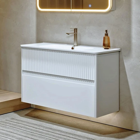 Тумба с раковиной Alavann Wave 105 белый глянец