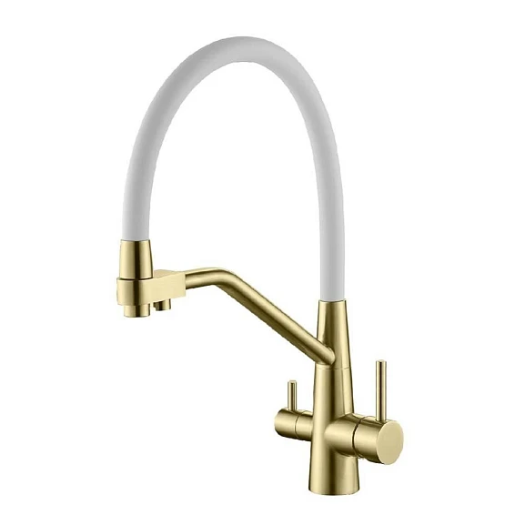 Смеситель Splenka S71.62.03 для кухни с гибким изливом и функцией подключения фильтра золотой сатин
