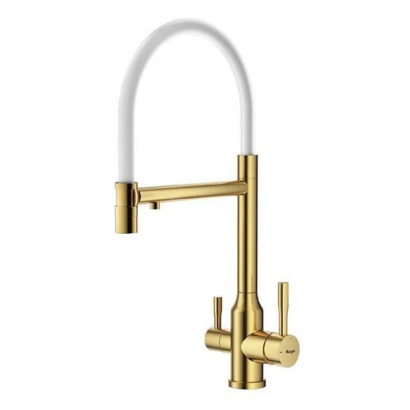 Смеситель Raglo R81.63.03 для кухни с гибким изливом и функцией подключения фильтра золотой сатин