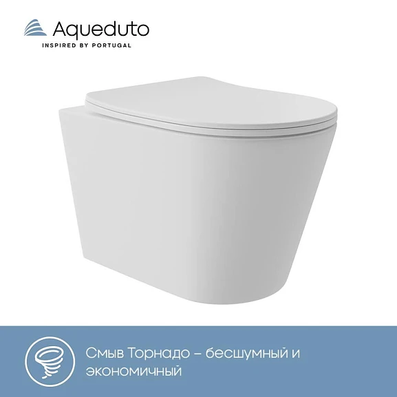 Подвесной унитаз Aqueduto Cone Plus 36,5*52 безободковый Tornado с крышкой-сиденьем микролифт белый матовый