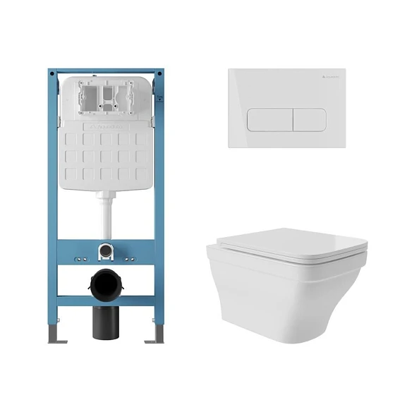 Комплект инсталляции Aqueduto Tecnica Novo с безободковым унитазом Esteta белый глянец, клавиша смыва Forma белый глянец
