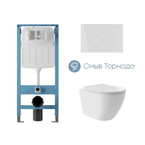 Комплект инсталляции Aqueduto Tecnica Novo с безободковым унитазом Ovo Plus Tornado белый глянец, клавиша смыва Circulo белый глянец