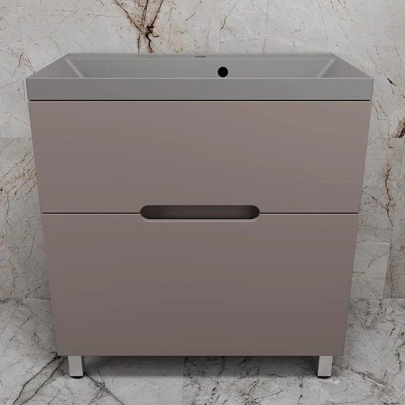 Тумба с раковиной Style Line Матис 80 напольная тауп темный (раковина Asti 80*45 серый шелк)