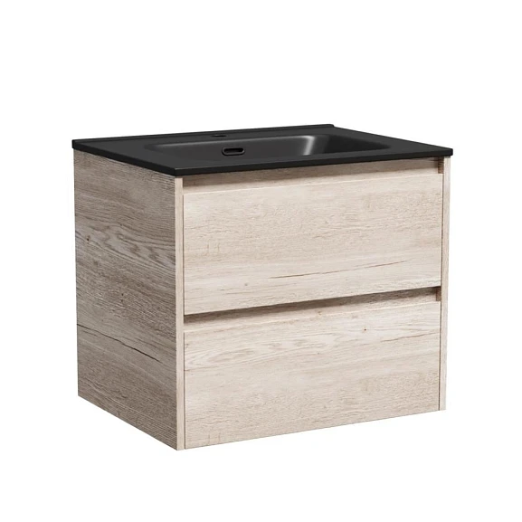 Тумба с раковиной Sancos Libra 60 дуб галифакс натуральный (раковина Element CN7001MB черная матовая)
