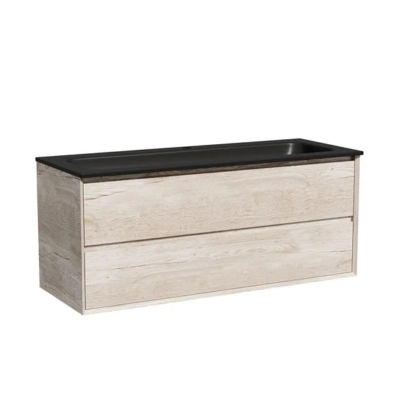 Тумба с раковиной Sancos Marmi 2.0 120 дуб галифакс натуральный (раковина Grace CN7017MB черная матовая)