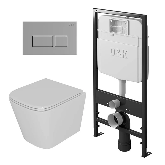 Комплект инсталляции D&K DI8055119 с безободковым унитазом Berlin, клавиша смыва Berlin хром