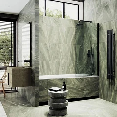 Душевая шторка на ванну MaybahGlass MGV-600-6 80*140 профиль черный матовый стекло прозрачное