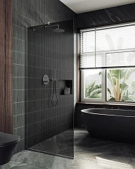 Душевая перегородка MaybahGlass 79*195 профиль матовый хром стекло графит без поддона