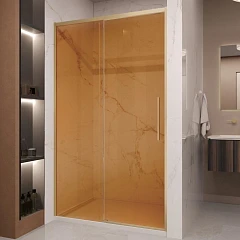 Душевая дверь в нишу Vincea Stella 120*200 стекло янтарь профиль брашированное золото без поддона