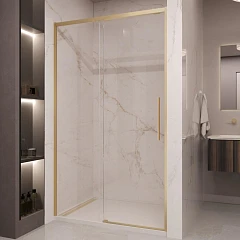 Душевая дверь в нишу Vincea Stella 150*200 стекло прозрачное профиль брашированное золото без поддона