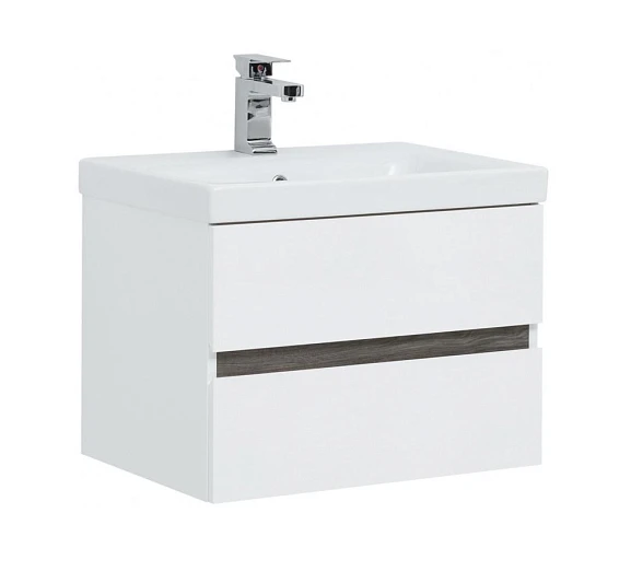 Тумба с раковиной Aquanet Беркли 60 белый глянец/дуб рошелье