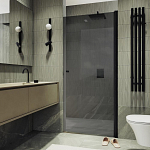 Душевая дверь в нишу MaybahGlass 60*198 профиль черный матовый стекло графит без поддона