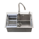 Кухонная мойка Melana ProfLine 60*45 врезная прямоугольная сатин со смесителем, дозатором и коландером